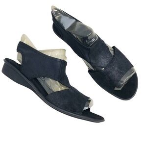 Sesto Meucci Womens Black Open Toe Suede Leather Sandals Metallic Mesh Sz 10.5
